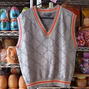 Warner Bros. Gray V-Neck Sweater Vest with Red and Yellow Trim